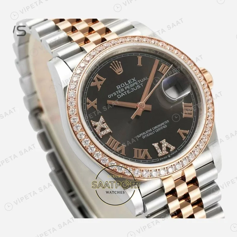 Rolex Datejust 126281RBR Kahve 36mm Jubilee Super Clone ETA Saat yan görünüm