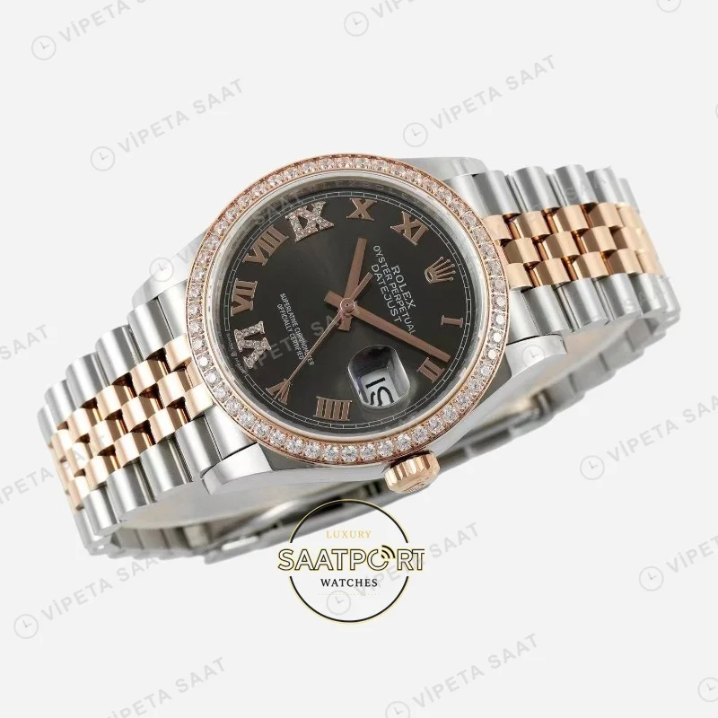 Rolex Datejust 126281RBR Kahve 36mm Jubilee Super Clone ETA Saat detay 3