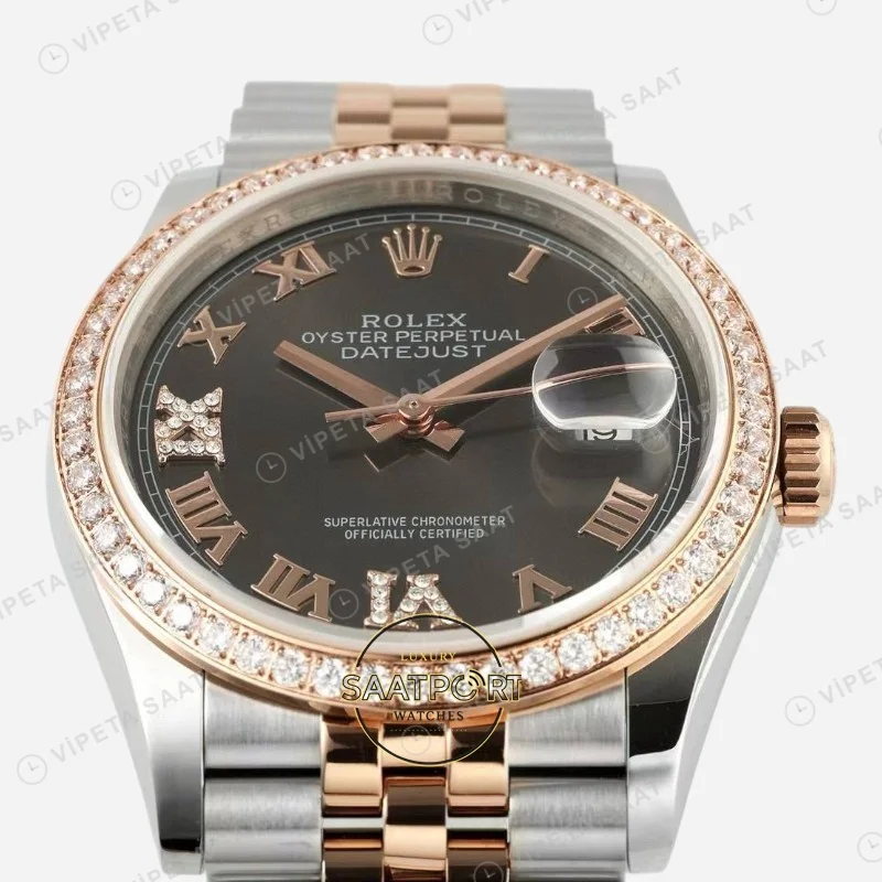 Rolex Datejust 126281RBR Kahve 36mm Jubilee Super Clone ETA Saat detay 5