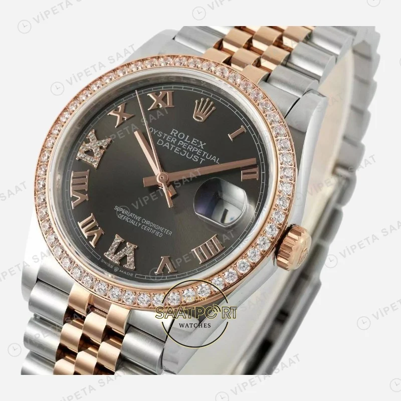 Rolex Datejust 126281RBR Kahve 36mm Jubilee Super Clone ETA Saat detay 6