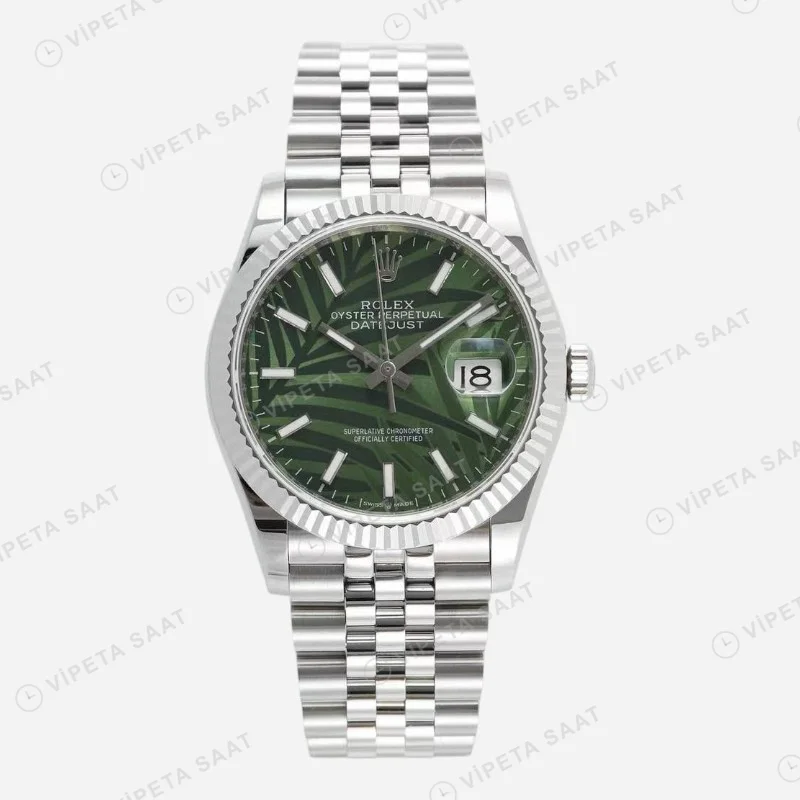 Rolex Datejust 126234 Green Palm Yeşil 36mm Super Clone ETA Saat karşıdan görünüm