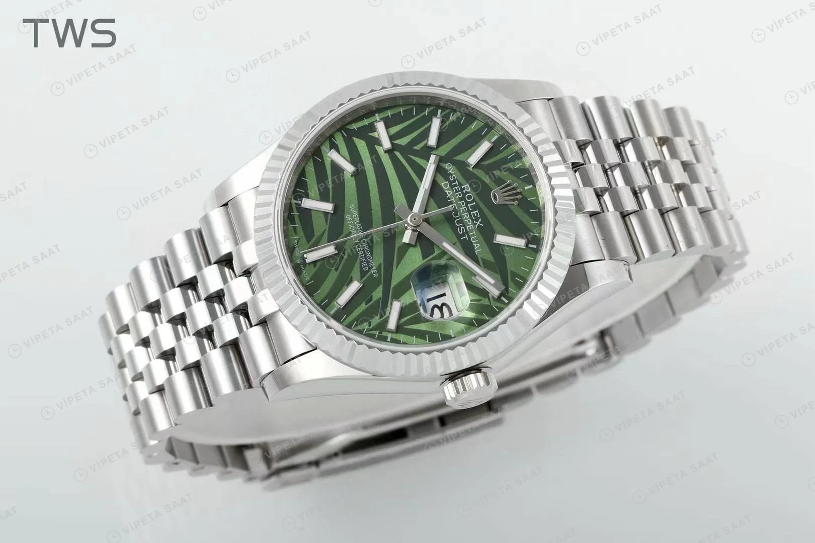 Rolex Datejust 126234 Green Palm Yeşil 36mm Super Clone ETA Saat detay 10