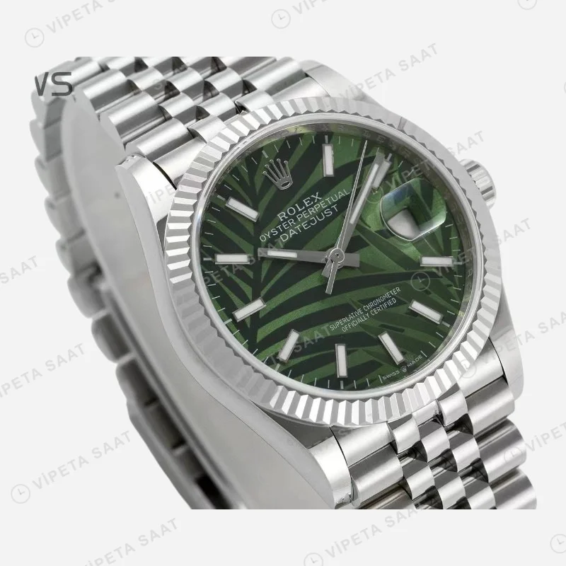 Rolex Datejust 126234 Green Palm Yeşil 36mm Super Clone ETA Saat detay 3