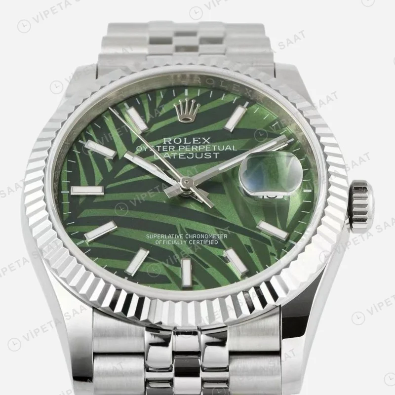 Rolex Datejust 126234 Green Palm Yeşil 36mm Super Clone ETA Saat detay 5