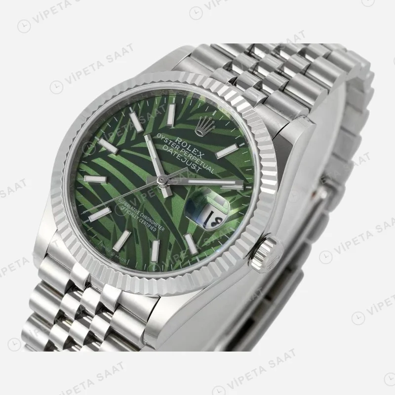 Rolex Datejust 126234 Green Palm Yeşil 36mm Super Clone ETA Saat detay 7