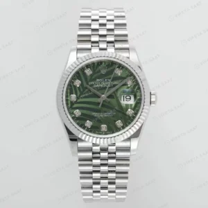 Rolex Datejust 126234 Baget Yeşil Palm 36mm Super Clone ETA Saat karşıdan görünüm