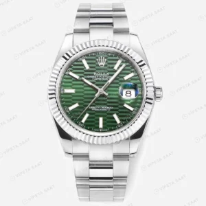 Rolex Datejust fluted Yeşil Oyster Super Clone ETA Saat karşıdan görünüm