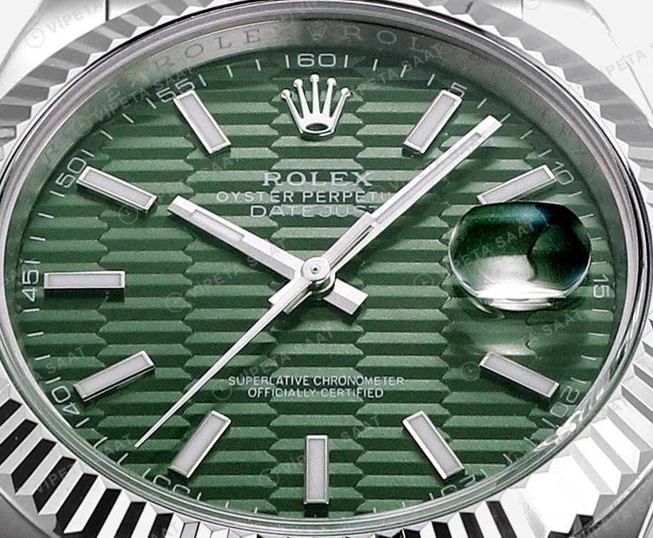 Rolex Datejust fluted Yeşil Oyster Super Clone ETA Saat detay 8