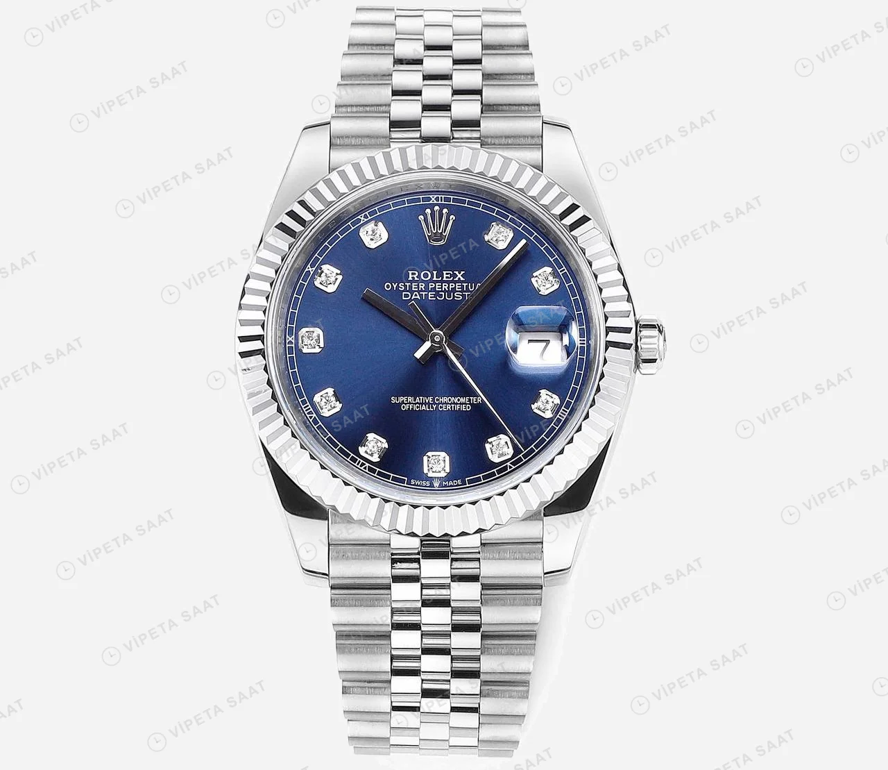 Rolex Datejust Mavi 41mm Oyster Super Clone ETA Saat karşıdan görünüm
