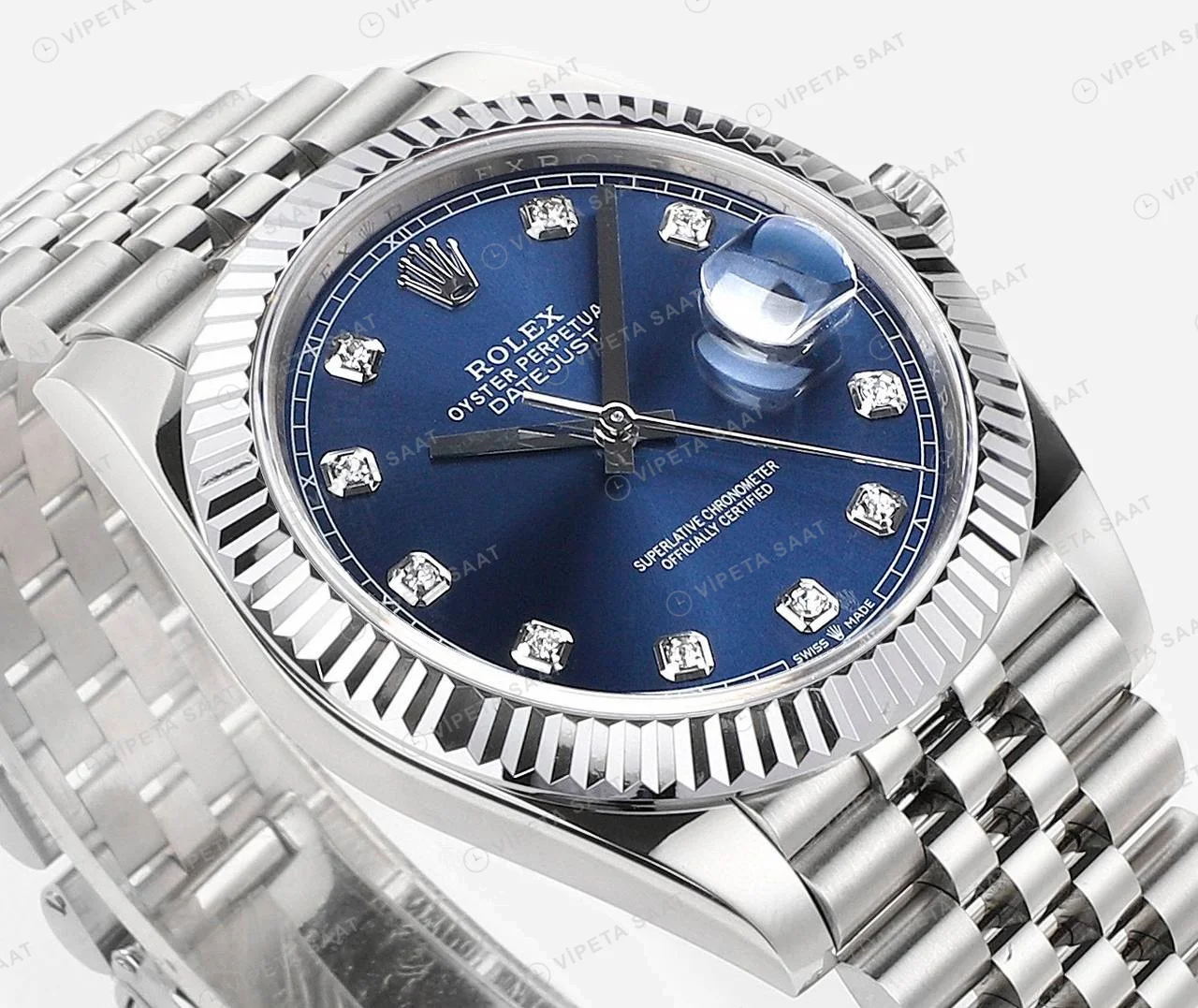 Rolex Datejust Mavi 41mm Oyster Super Clone ETA Saat detay 4