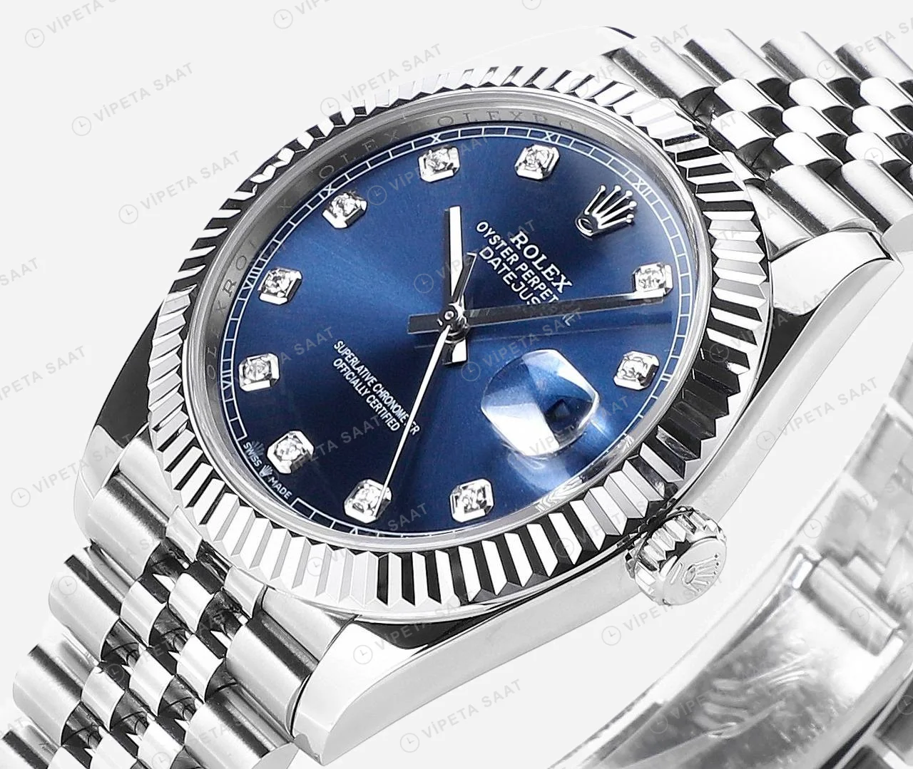 Rolex Datejust Mavi 41mm Oyster Super Clone ETA Saat detay 8