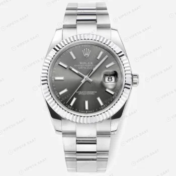 Rolex Datejust 41 mm 126300 Baton İndeksli Koyu Gri Kadranlı Oyster Bilezik Smooth (Düz) Bezel 3235 Super Clone ETA Saat karşıdan görünüm