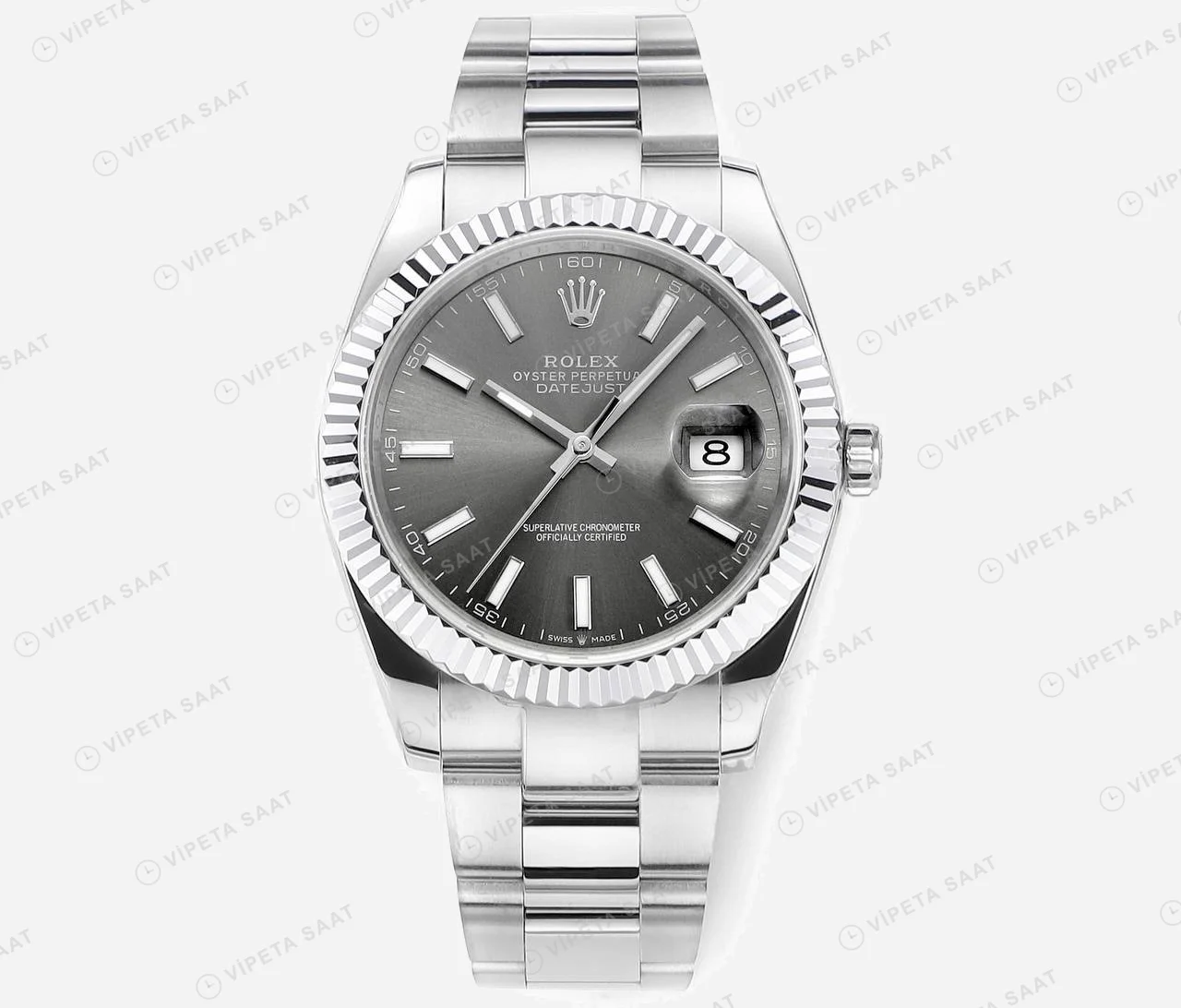 Rolex Datejust Gri 41mm Jubilee Super Clone ETA Saat karşıdan görünüm