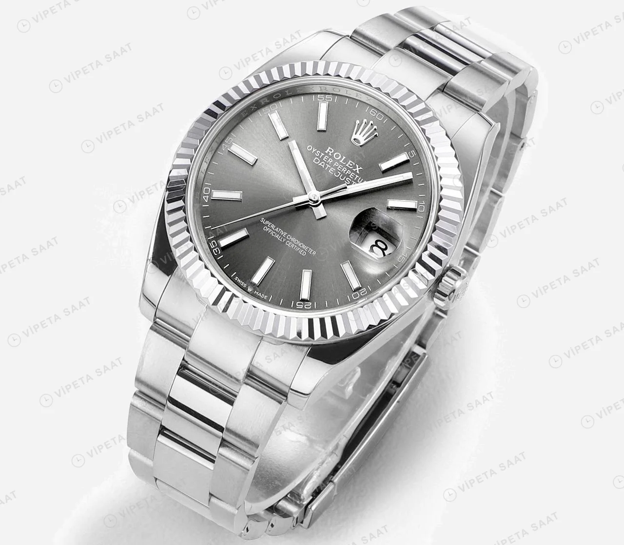 Rolex Datejust Gri 41mm Jubilee Super Clone ETA Saat yan görünüm