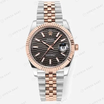 Rolex Datejust 41 mm 126331 Fluted Motif Gri Kadranlı Jubilee Bilezik Fluted (Yivli) Bezel 3235 Super Clone ETA Saat karşıdan görünüm
