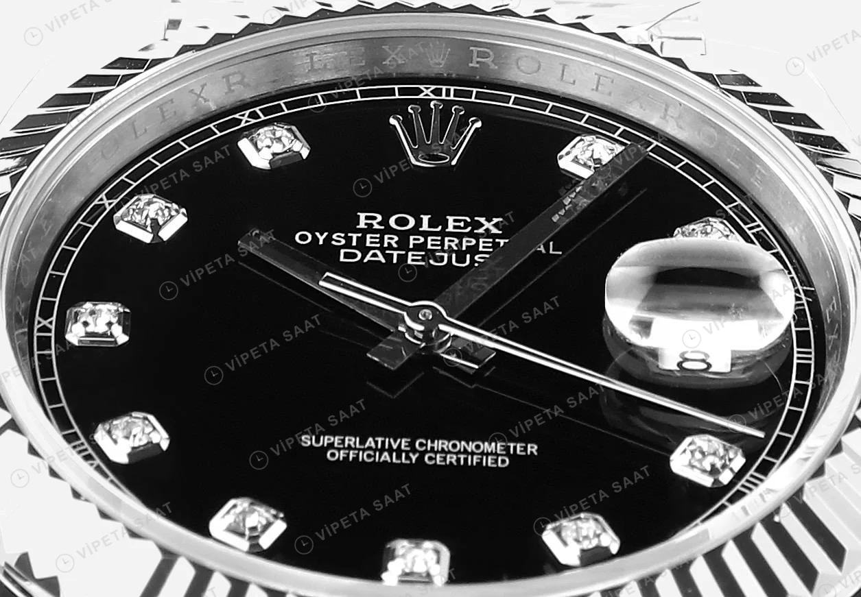 Rolex Datejust 126334 Taşlı Siyah 41mm Oyster Super Clone ETA Saat detay 4