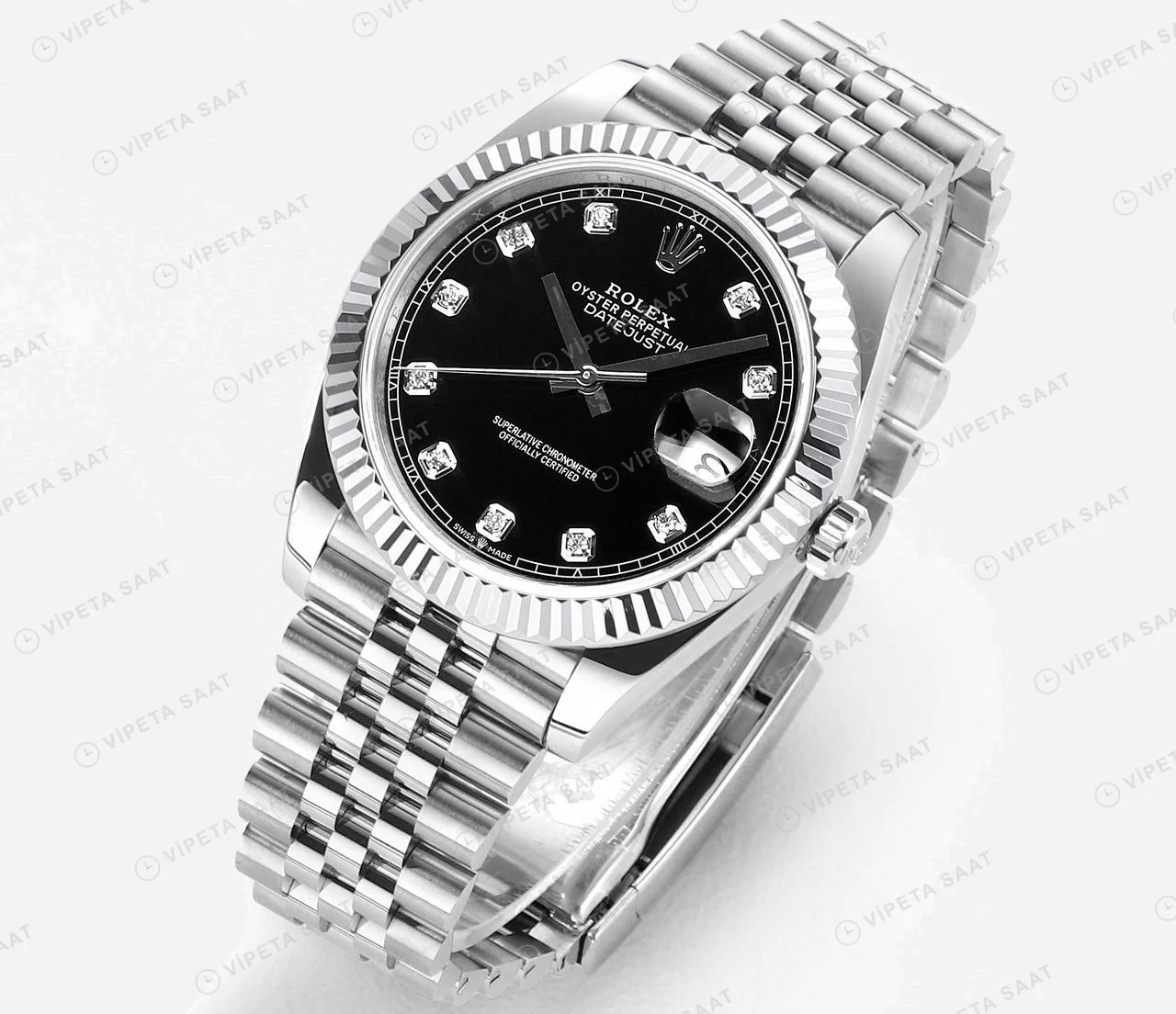 Rolex Datejust 126334 Taşlı Siyah 41mm Oyster Super Clone ETA Saat detay 5