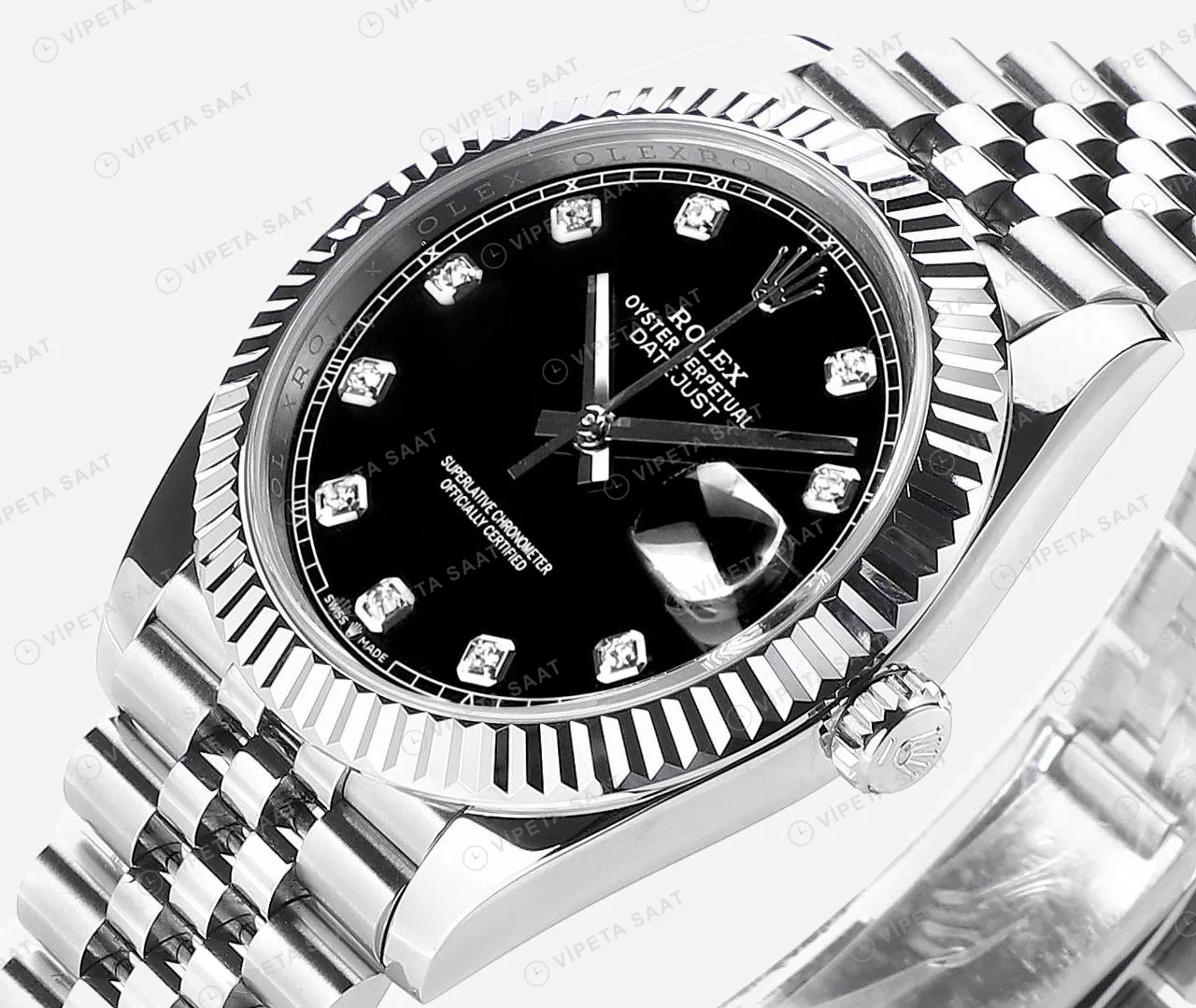 Rolex Datejust 126334 Taşlı Siyah 41mm Oyster Super Clone ETA Saat detay 7