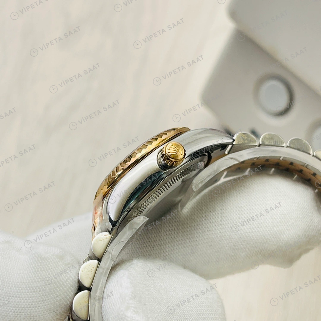 Rolex Datejust Beyaz Kadran Çelik Gold 31mm Super Clone ETA Eta Saat detay 3