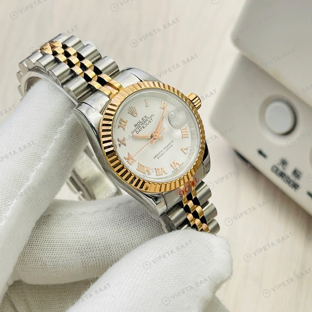 Rolex Datejust Beyaz Kadran Çelik Gold 31mm Super Clone ETA Eta Saat detay 6