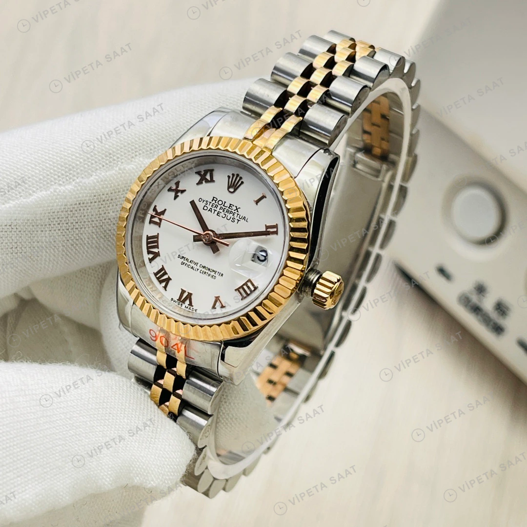 Rolex Datejust Beyaz Kadran Çelik Gold 31mm Super Clone ETA Eta Saat detay 7