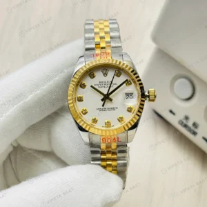 Rolex Datejust Beyaz Kadran Taşlı Bezel Çelik Gold Super Clone ETA Eta Saat detay 3