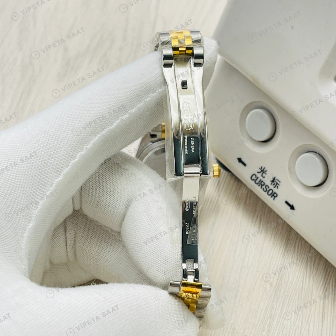 Rolex Datejust Beyaz Kadran Taşlı Bezel Çelik Gold Super Clone ETA Eta Saat detay 5