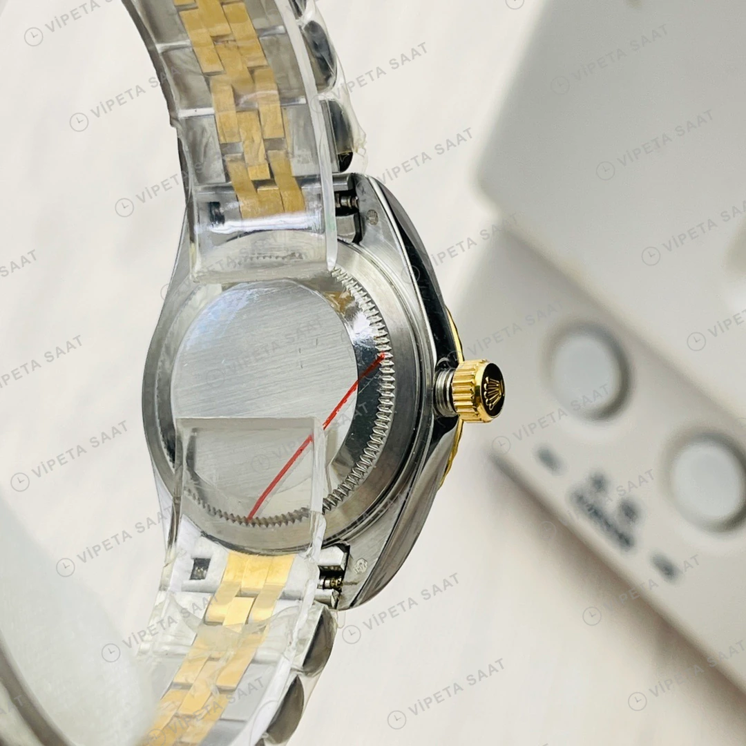 Rolex Datejust Beyaz Kadran Taşlı Bezel Çelik Gold Super Clone ETA Eta Saat detay 8