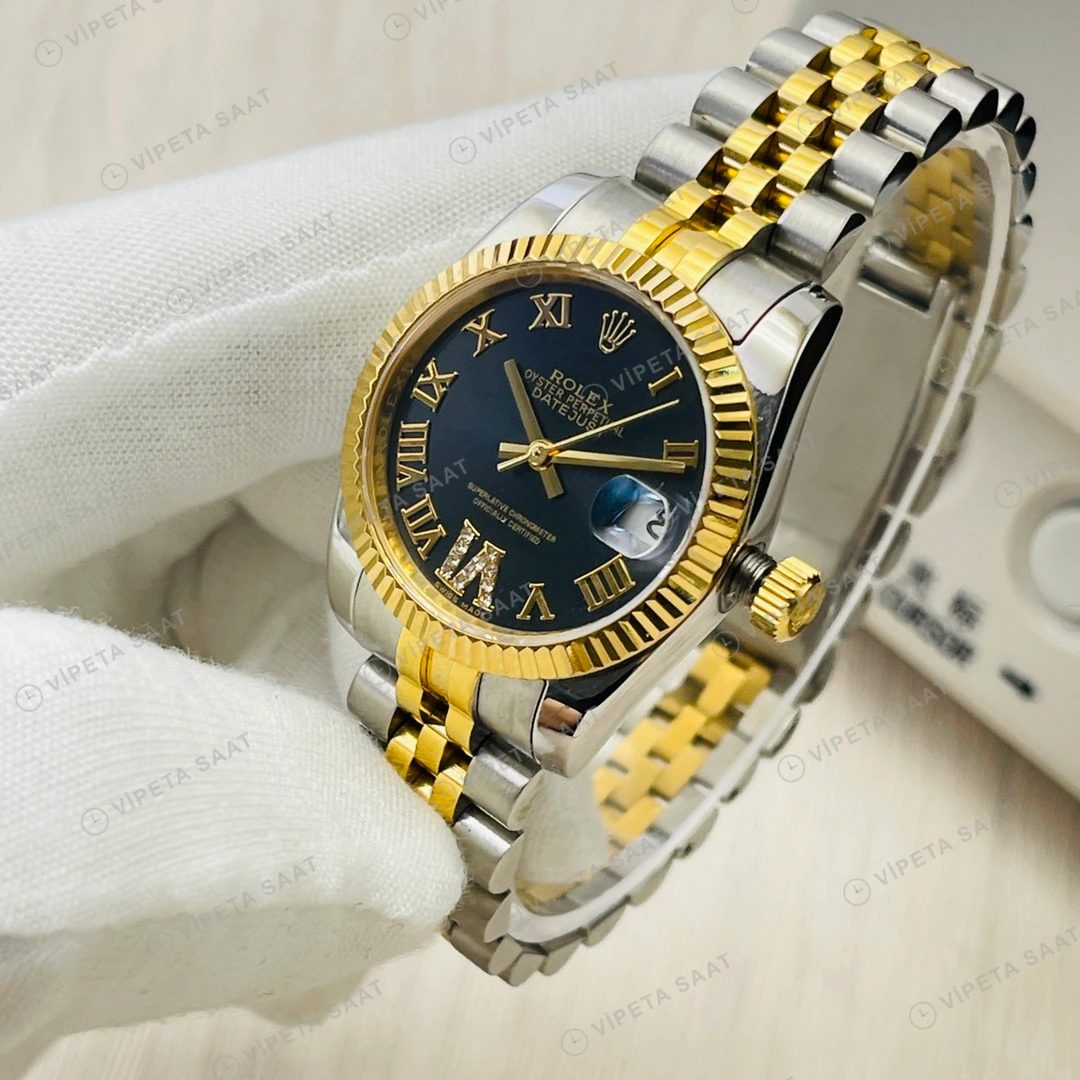 Rolex Datejust Siyah Kadran Çelik Gold 31mm Super Clone ETA Eta Saat detay 9