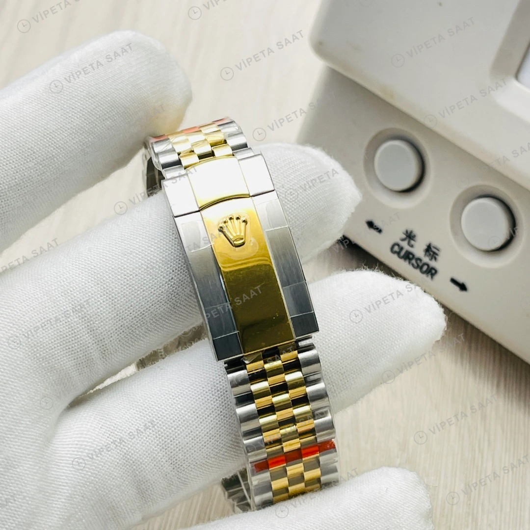 Rolex Datejust Siyah Kadran Çelik Gold 41mm Super Clone ETA Eta Saat yan görünüm