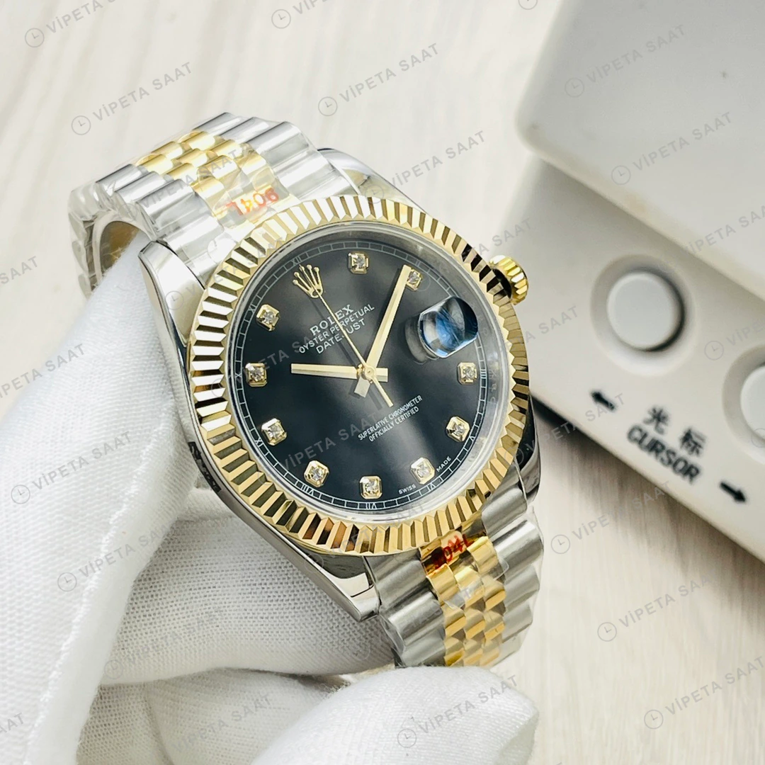 Rolex Datejust Siyah Kadran Çelik Gold 41mm Super Clone ETA Eta Saat detay 6