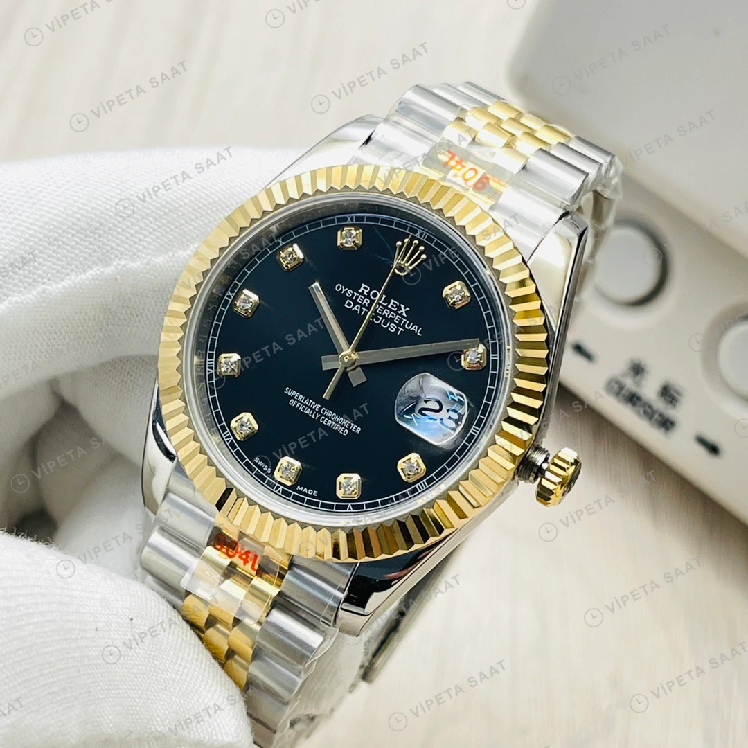 Rolex Datejust Siyah Kadran Çelik Gold 41mm Super Clone ETA Eta Saat detay 7