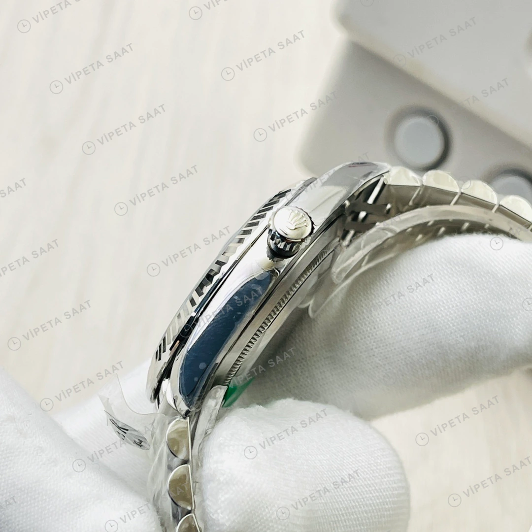 Rolex Datejust Siyah Kadran Çelik Super Clone ETA Eta Saat yan görünüm