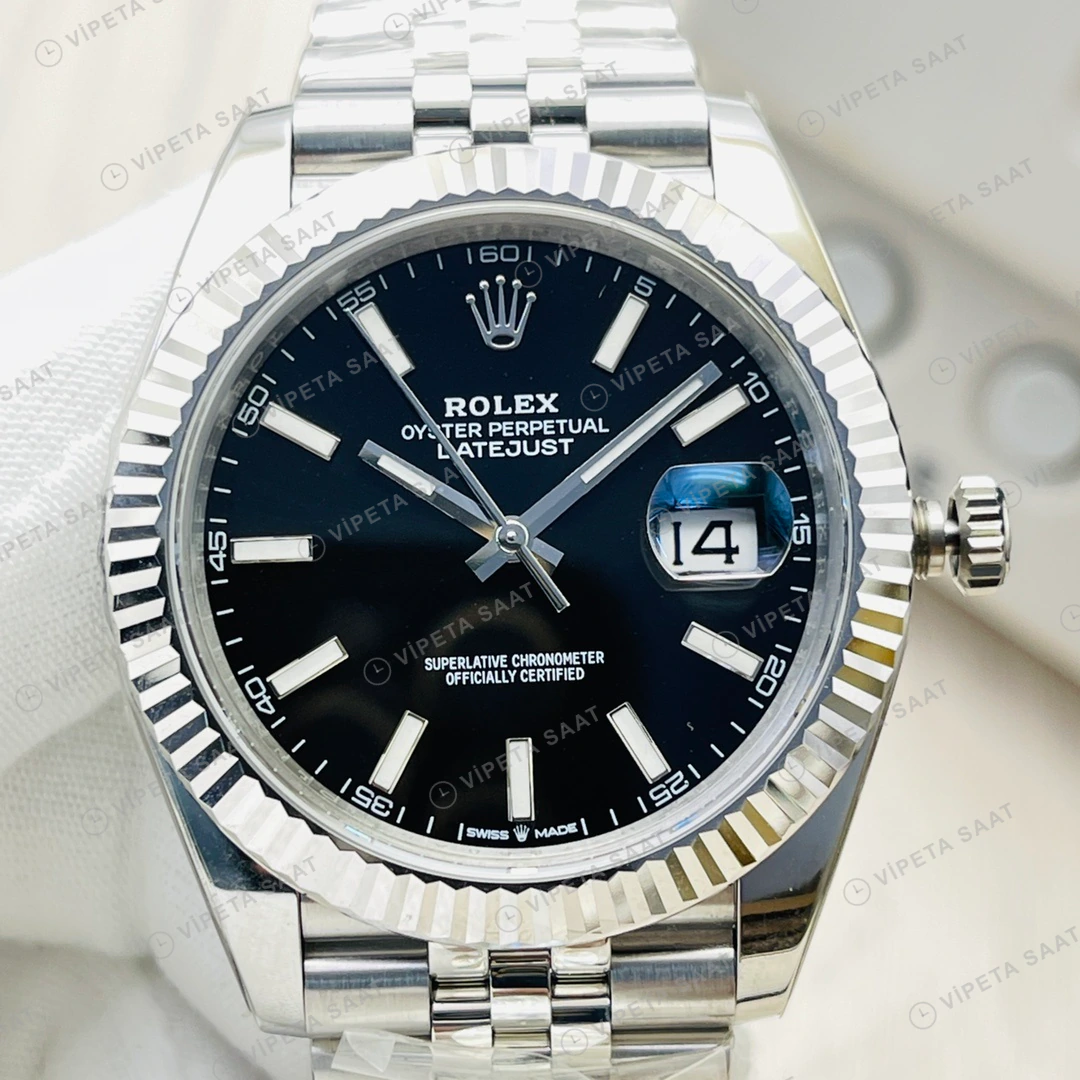 Rolex Datejust Siyah Kadran Çelik Super Clone ETA Eta Saat detay 8