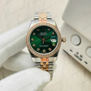 Rolex Datejust Yeşil Kadran Taşlı Bezel Çelik Gold 36mm Super Clone ETA Eta Saat yan görünüm