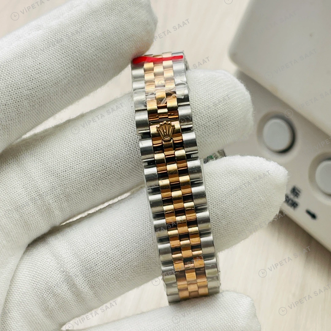 Rolex Datejust Yeşil Kadran Taşlı Bezel Çelik Gold 36mm Super Clone ETA Eta Saat detay 5
