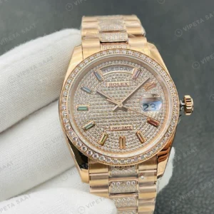 Rolex Day-Date Pave Kadran Taşlı Bezel Rose Gold Super Clone ETA Eta Saat detay 7