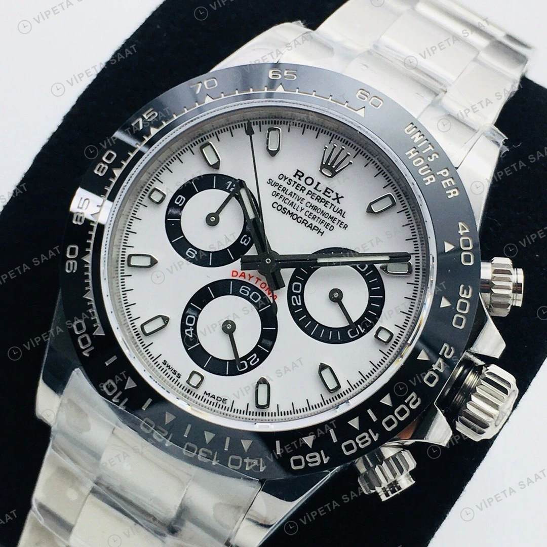 Rolex Daytona Kronograf Beyaz Kadran Çelik 40mm Super Clone ETA Eta Saat detay 9