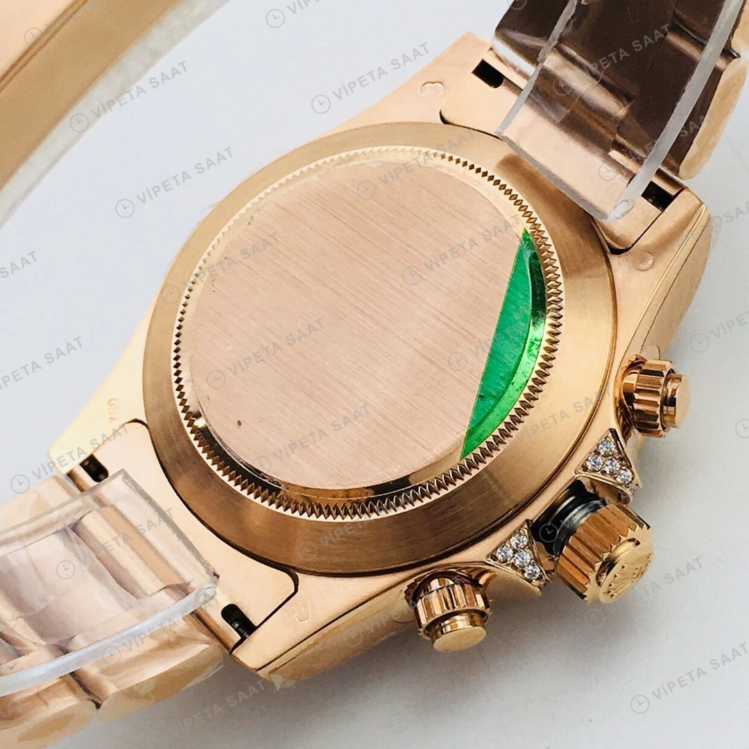 Rolex Daytona Kronograf Beyaz Kadran Taşlı Bezel Gold 40mm Super Clone ETA Eta Saat detay 4