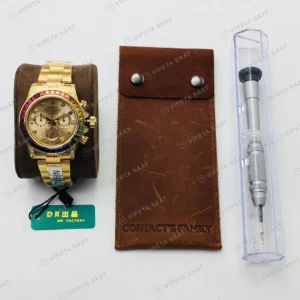 Rolex Daytona Kronograf Champagne Kadran Taşlı Bezel Gold 40mm Super Clone ETA Eta Saat karşıdan görünüm