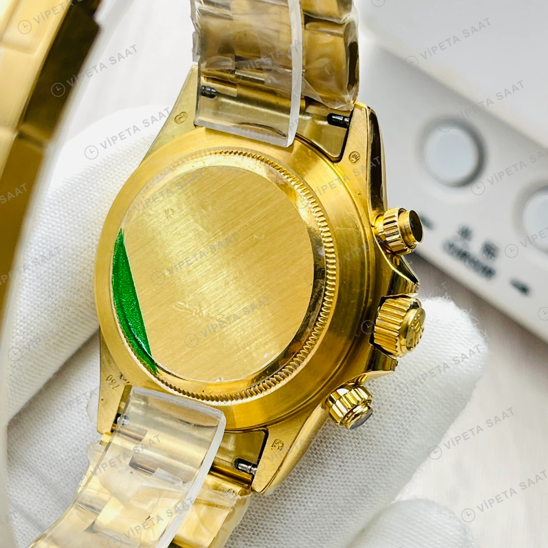 Rolex Daytona Kronograf Gökkuşağı Bezel Siyah Kadran Gold 40mm Super Clone ETA Eta Saat detay 8