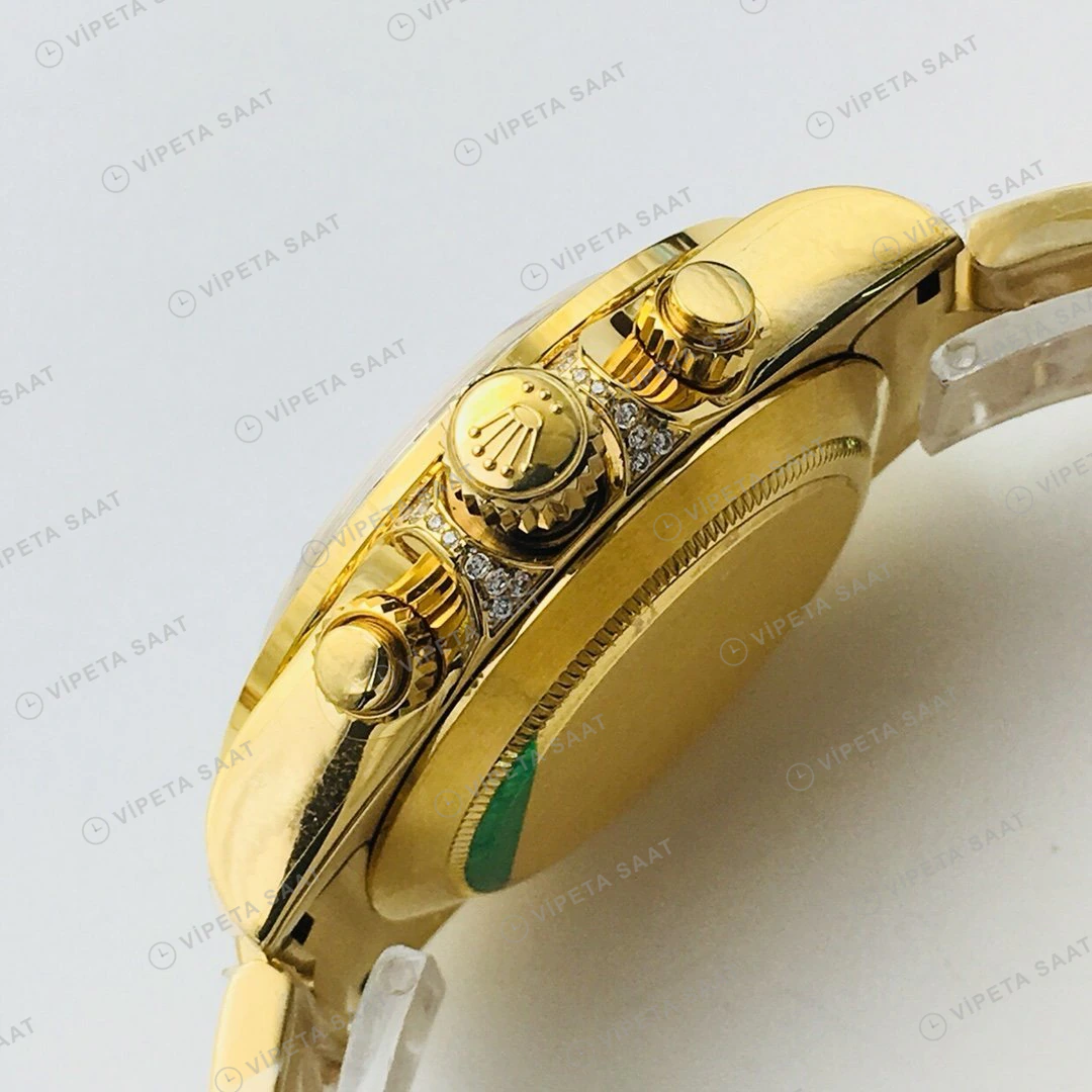 Rolex Daytona Kronograf Kahve Kadran Taşlı Bezel Gold 40mm Super Clone ETA Eta Saat detay 4