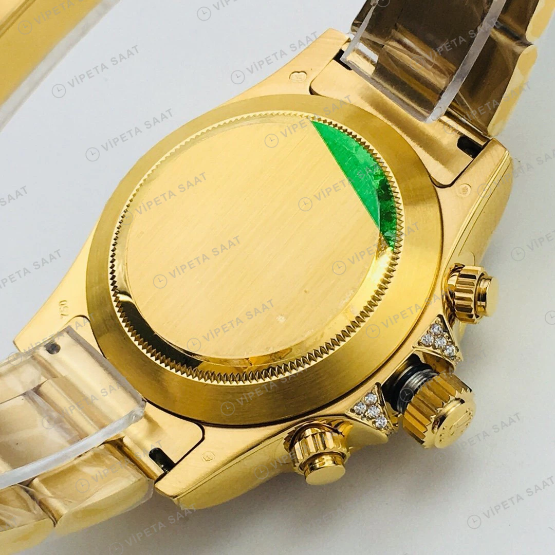Rolex Daytona Kronograf Kahve Kadran Taşlı Bezel Gold 40mm Super Clone ETA Eta Saat detay 5