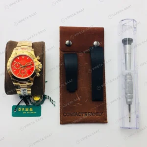Rolex Daytona Kronograf Kırmızı Kadran Gold 40mm Super Clone ETA Eta Saat karşıdan görünüm