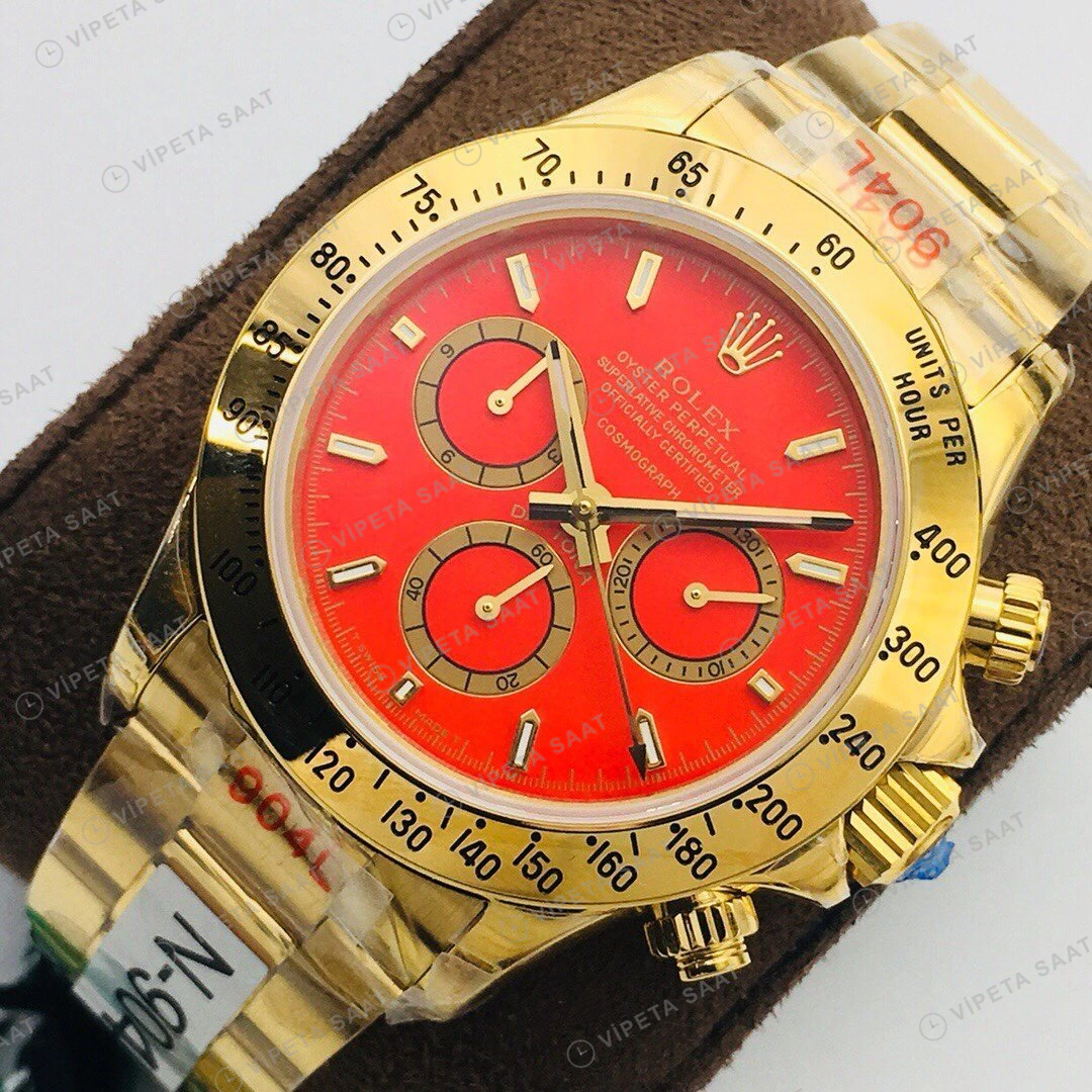 Rolex Daytona Kronograf Kırmızı Kadran Gold 40mm Super Clone ETA Eta Saat detay 5