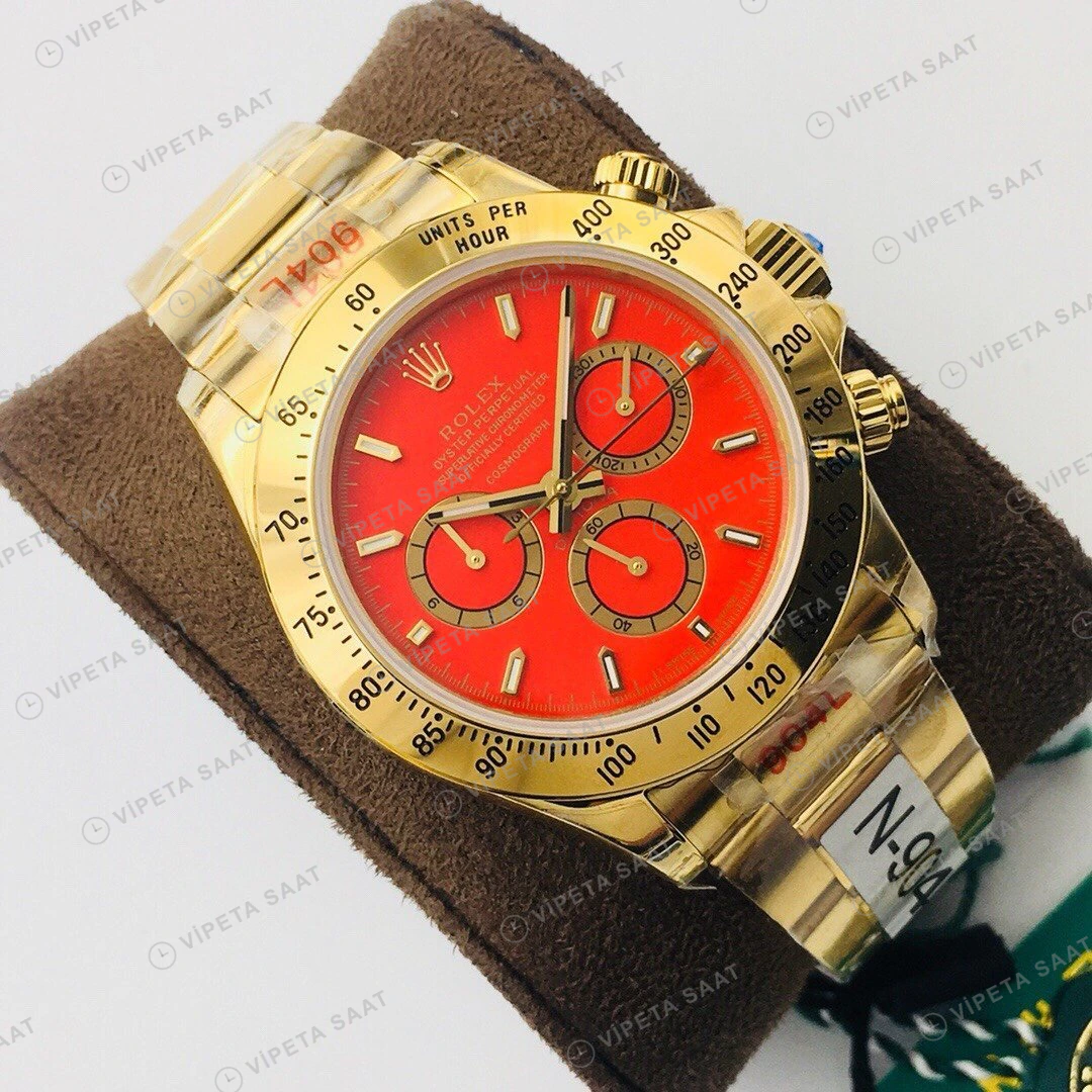 Rolex Daytona Kronograf Kırmızı Kadran Gold 40mm Super Clone ETA Eta Saat detay 8