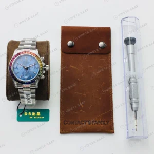 Rolex Daytona Kronograf Mavi Kadran Taşlı Bezel Çelik 40mm Super Clone ETA Eta Saat karşıdan görünüm