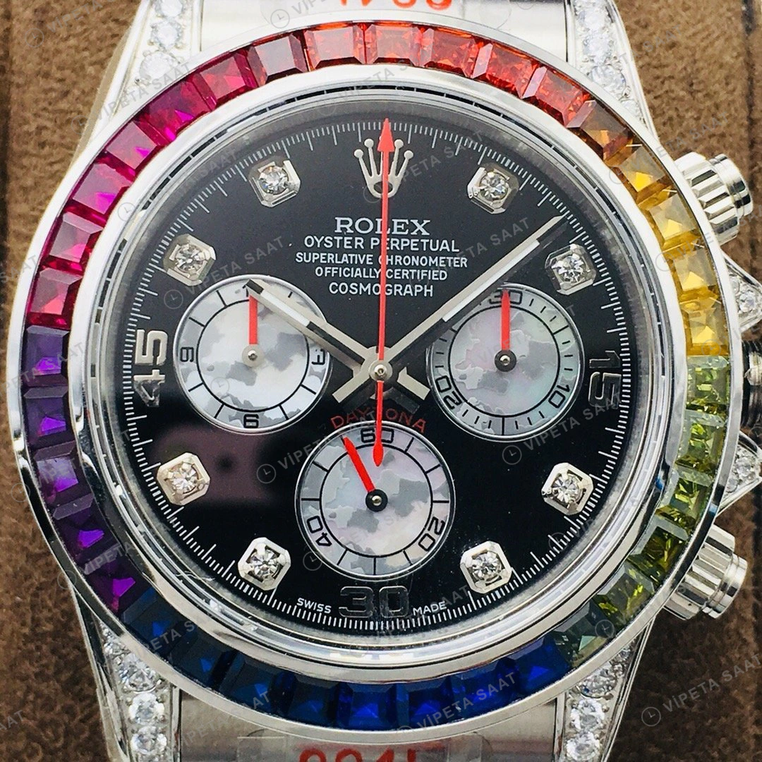 Rolex Daytona Kronograf Siyah Kadran Taşlı Bezel Çelik 40mm Super Clone ETA Eta Saat detay 7