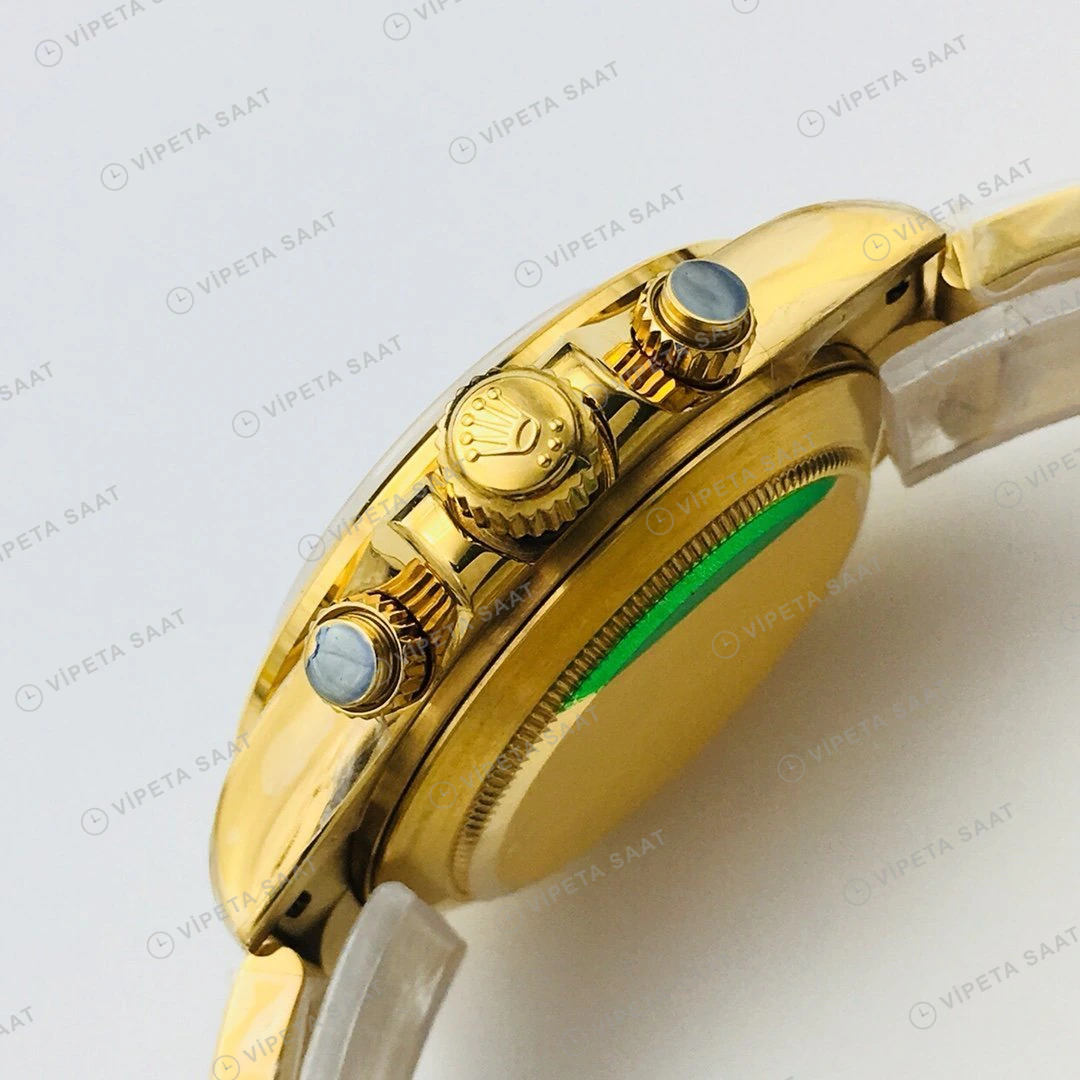 Rolex Daytona Kronograf Yeşil Kadran Gold 40mm Super Clone ETA Eta Saat detay 3