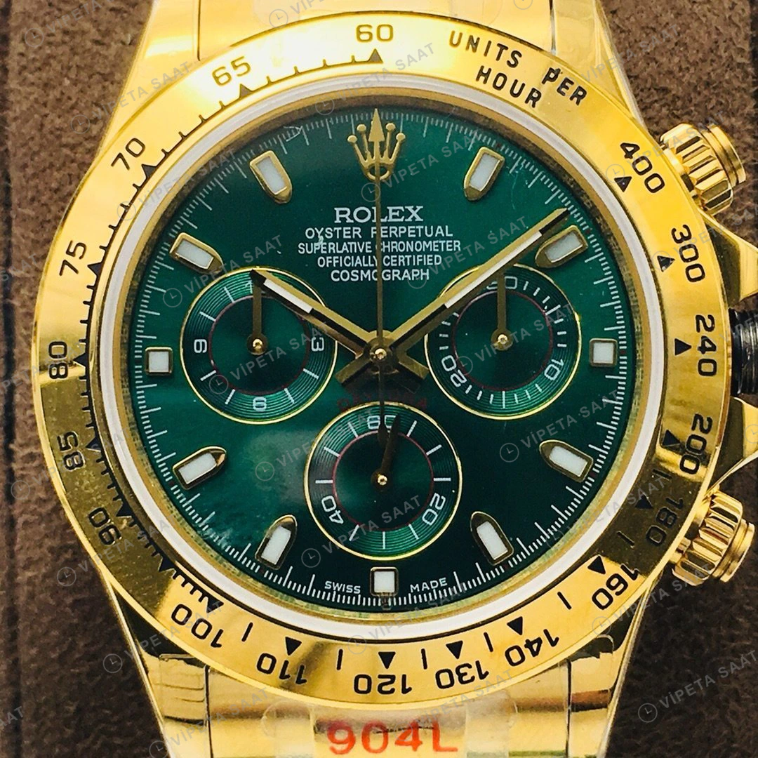 Rolex Daytona Kronograf Yeşil Kadran Gold 40mm Super Clone ETA Eta Saat detay 4